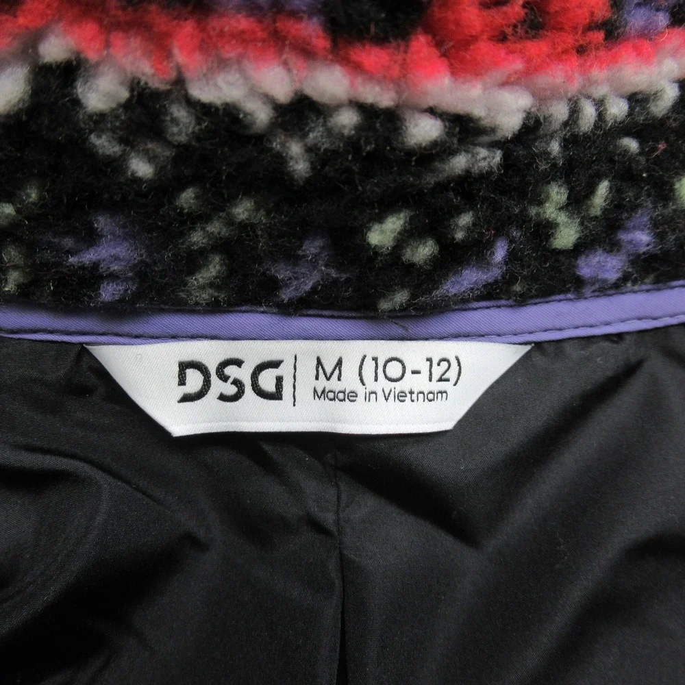 DSG Aztec Jacket Girls Medium Black Cozy Fleece Full Zip Funky Fair Isle $55 NEW